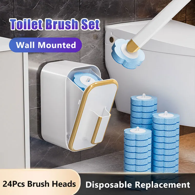 

Wall-mounted Toilet Brush Set with Disposable Sponge Brush Head Replacement Cleaning Tool Bathroom Toilet Washing Brush Heads