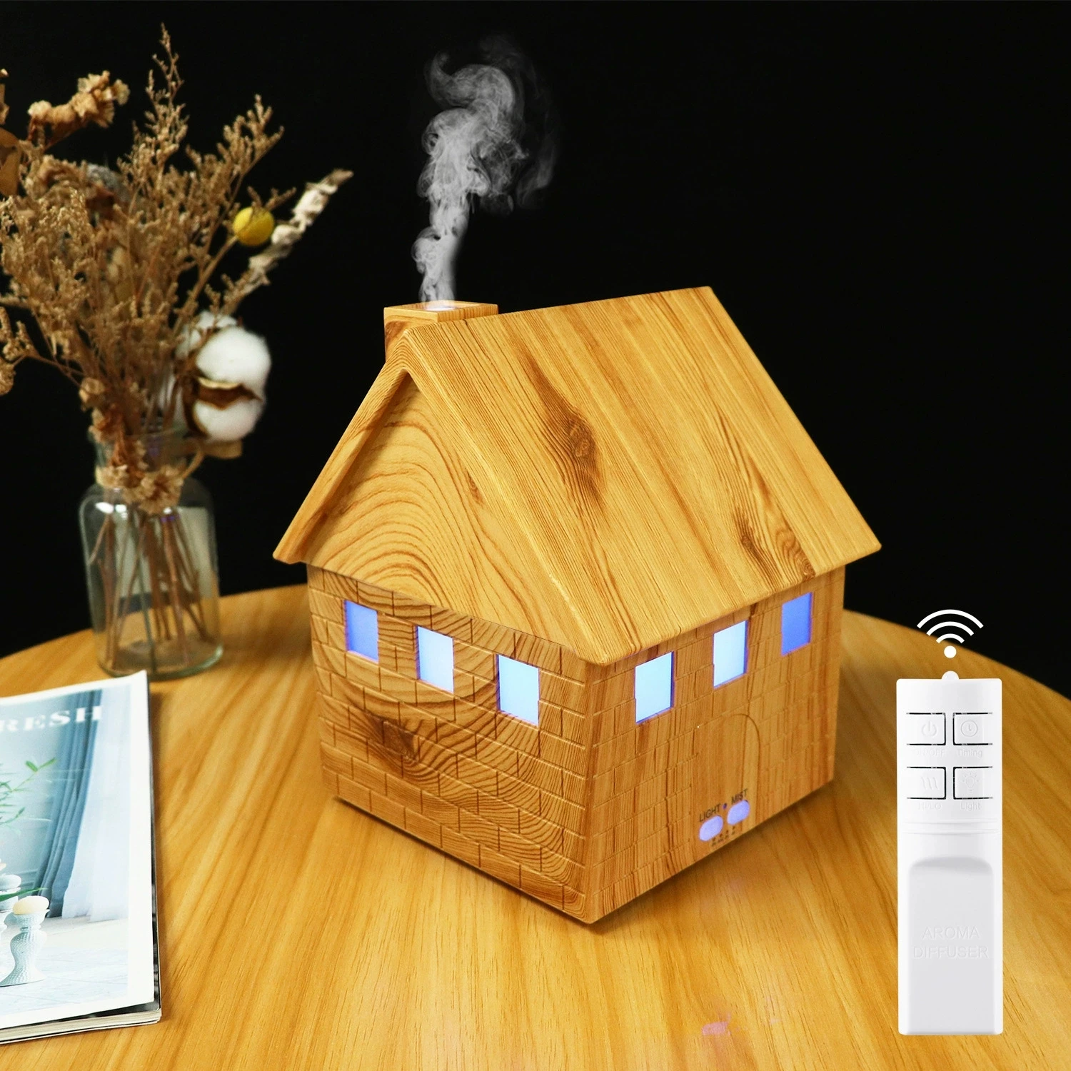 

Wood Grain House Aroma Humidifier USB Essential Oil Diffuser with 7 Colors LED Light for Home Office Desktop Samll Humidifiers