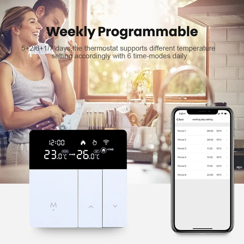 Умный термостат Tuya Wi-Fi, температура воды, электрический подогрев пола, контроллер газового котла для Яндекса, Алисы, Alexa (B), прочный