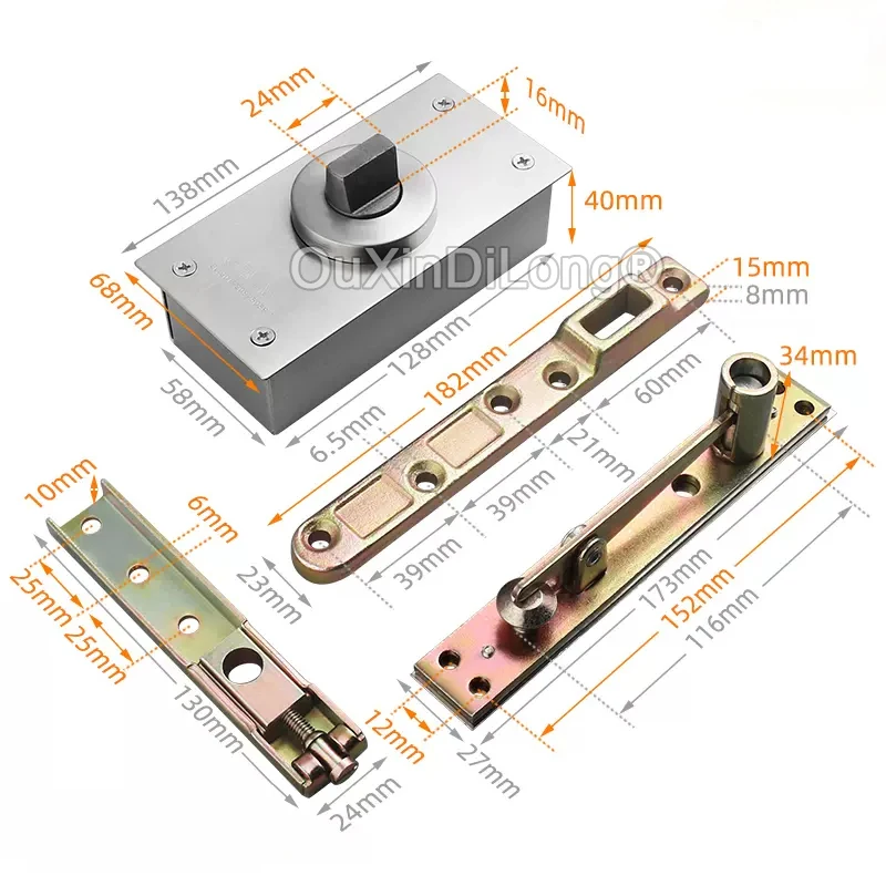 1Set Heavy Door Pivot Hinges 360° Rotary+Positioning Invisible Door Hinges Up and Down Mount Floor Spring Door Shaft Load 120KG