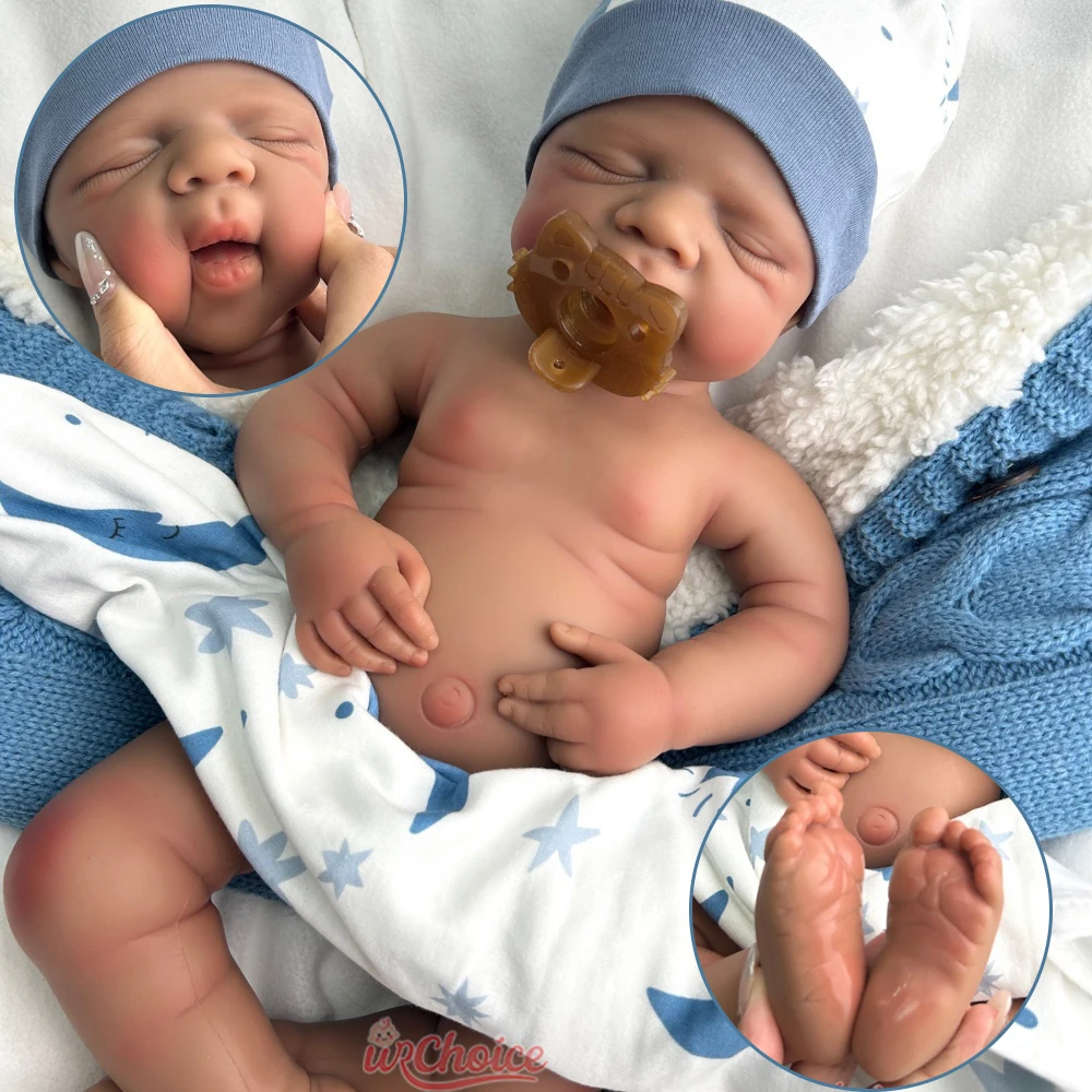 

50cm Dark Skin Pascale Adorable Realistic Silicone Reborn Baby Girl/Boy Soft Touch Open Mouth Rebirth Doll for New Parents Gift