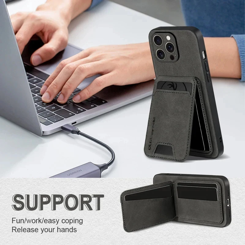 Funda de cuero de lujo con tarjetero para iPhone 17 16E 16 17 15 14 13 11 Pro Max, cartera, resistente a golpes 4
