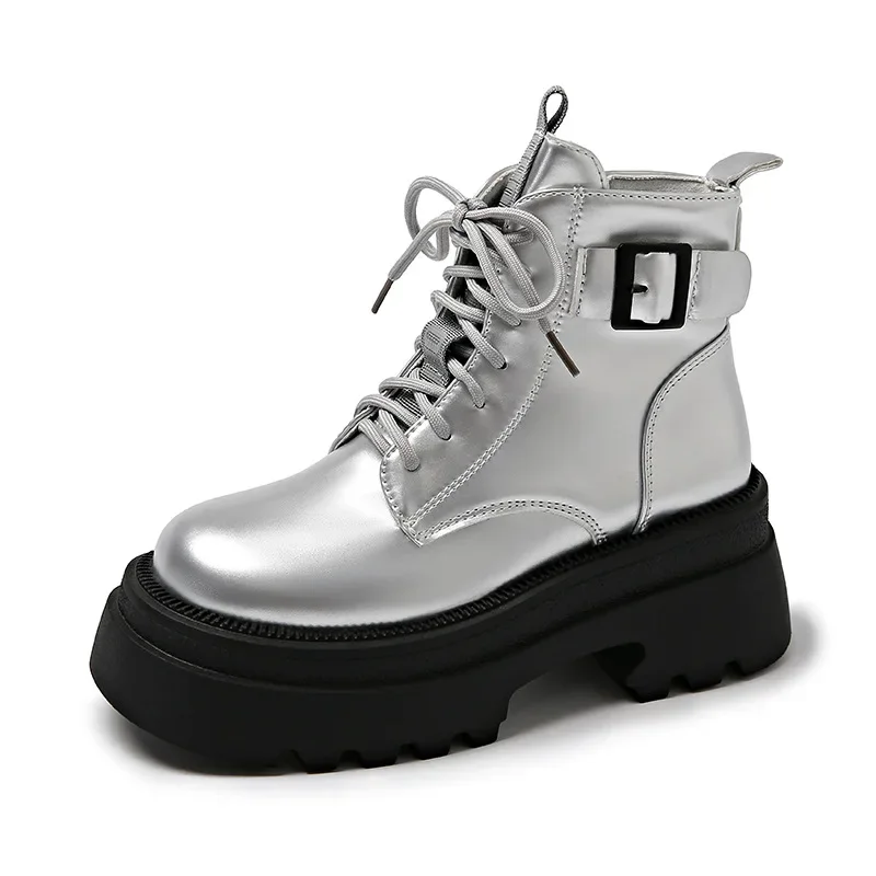 

Boots for Women's British Fashion Belt Buckle Platform Boots Outdoor Non Slip Cozy Womens Boots Botas Mujer Сапоги Трубы Женские