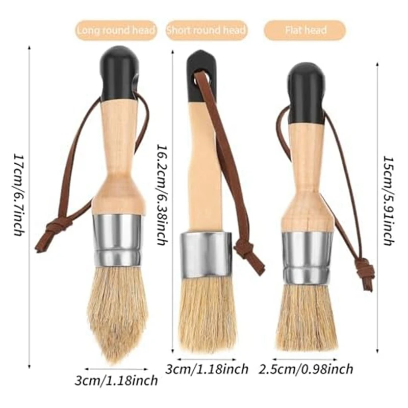 3 Pack Chalk Paint Brushes Kit For Furniture Reusable Flat And Round Chalk Paint Brushes Set For Folk Art Home Decor