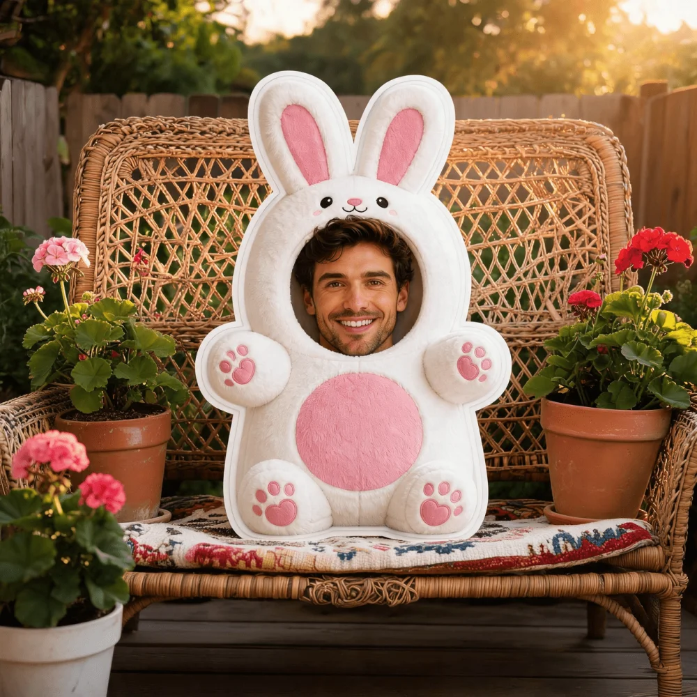 Customized Personalized Photo Face Pillow, Cute Rabbit-Shaped Decorative Cushion, Suitable for Sofa and Bedroom, Unique Gift for Adults and Friends, Perfect for Birthday Gifts, Easter, Housewarming