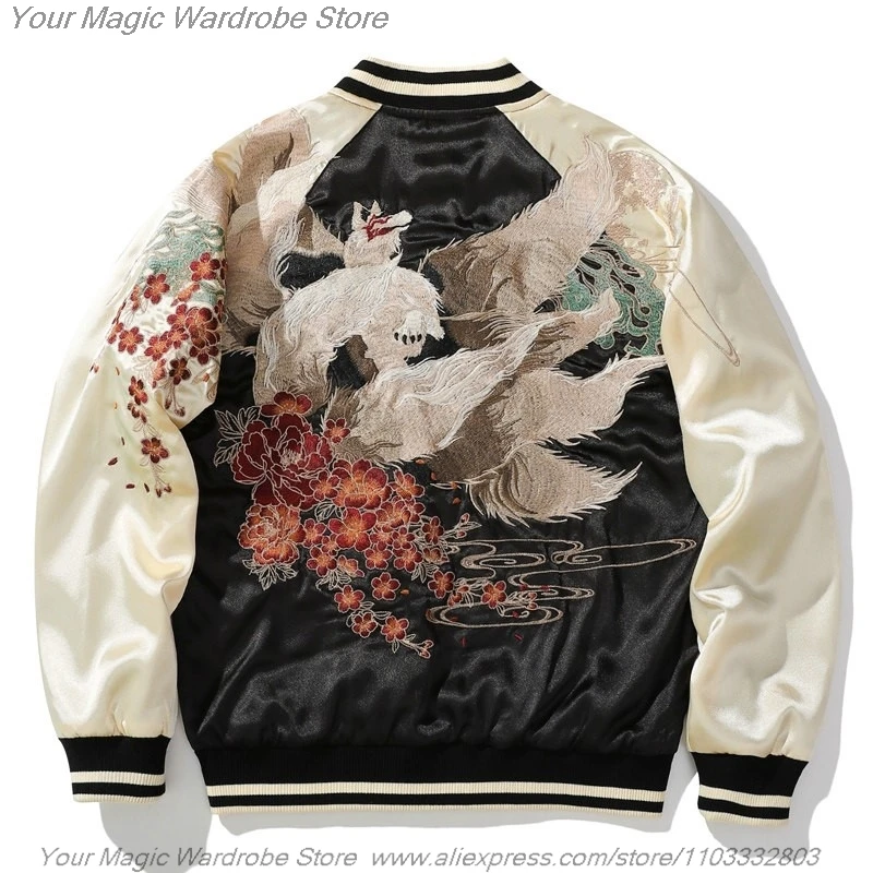 Asian Japanese Sukajan Style Embroidered Souvenir Jacket Outerwear Coat National Embroidery Yokosuka Baseball Men and Women