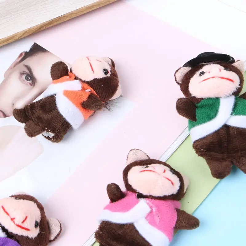 7Pcs Cartoon Animal Monkey Dolls Finger Puppets Set Mini Plush Baby Boys Girls Story Telling Hand Cloth Doll Educational Toys