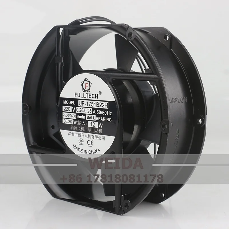 Cooling Fan Original FULLTECH 200V 230V AC220V 0.28/0.26A 38/36W 17251 17CM Machine Tool Aluminum Frame UF-1751B22H