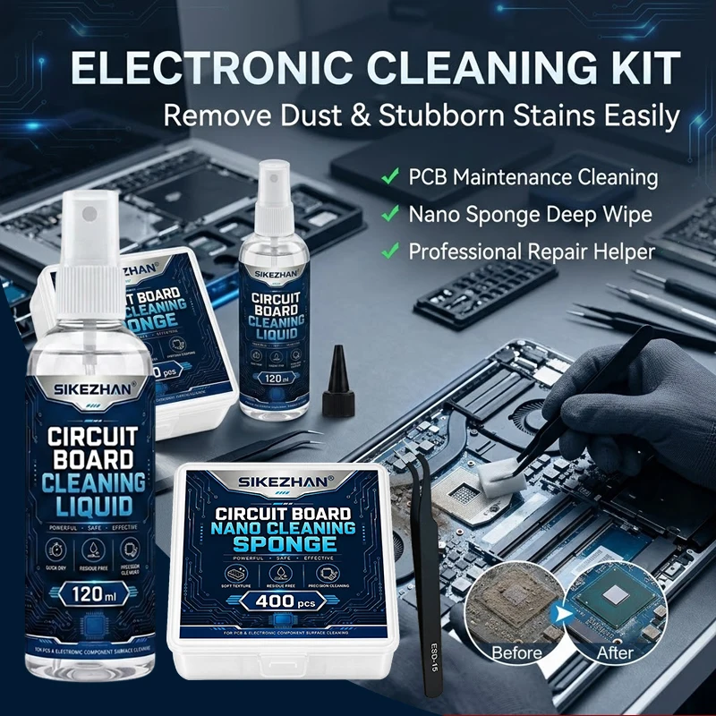 Circuit Board Cleaning Liquid and Nano Sponge Eraser Set PCB Maintenance Tool Kit for Precision Electronic Components - SIKEZHAN