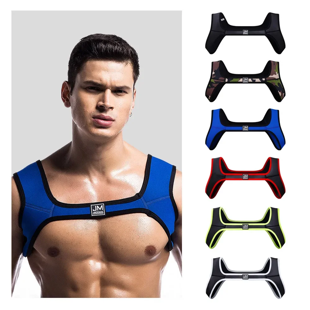 JOCKMAIL Men\'s Fitness Neoprene Harness Sports Shoulder Straps Muscle Exercise Protective Gear Support Sexy Tank Top Gay Wear