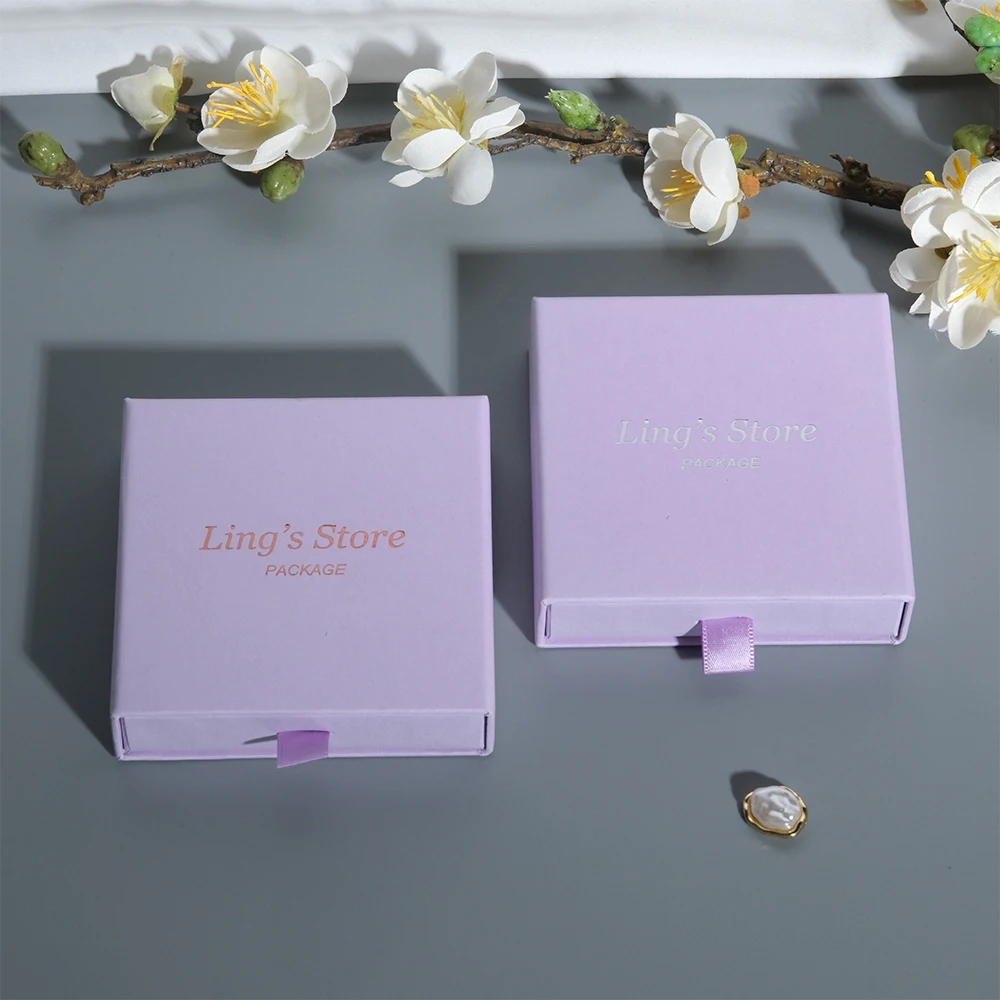 

50pcs Personalized Logo Jewelry Paper Box Chic Ring Earrings Bracelet Necklace Pendant Packaging Bulk Cardboard Drawer Mini Case