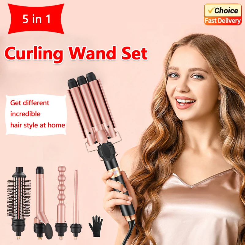 5 in 1 Hair Curler Multifunctional Styling Tool Convertible Curling Iron Hair Styler Salon Tool Home Travel Use