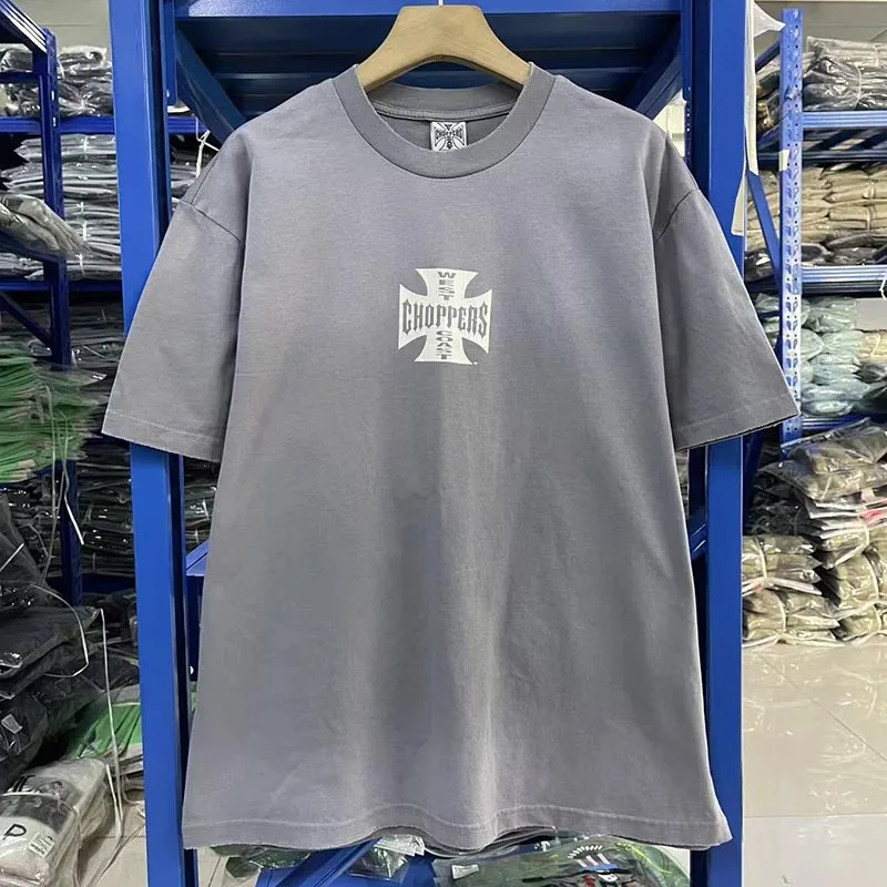 Camiseta West Coast Choppers, Estilo West Coast Wasteland, Lavada, Desgastada, Corte Holgado, Estampado Vintage, Manga Corta, para Hombre