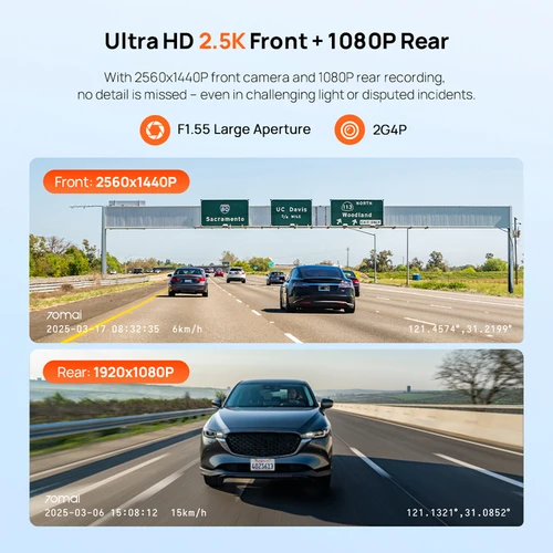 Imagen 2 del producto 70mai Dash Cam A410 Delantero 1440P Trasero 1080P Coche DVR Actualizado Ver. de 70mai A400 Grabadora para automóvil Modo de estacionamiento 24H Soporte Máximo 256 GB