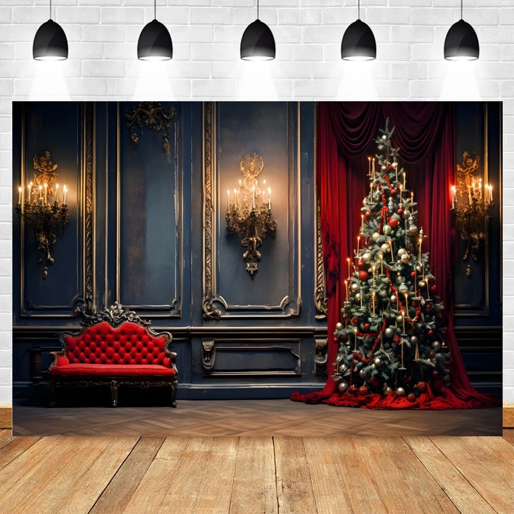 Christmas Interior Scene Backdrop Fireplace Xmas Tree Gifts Vintage Room Wall Kids Portrait Photography Background Decor Banner