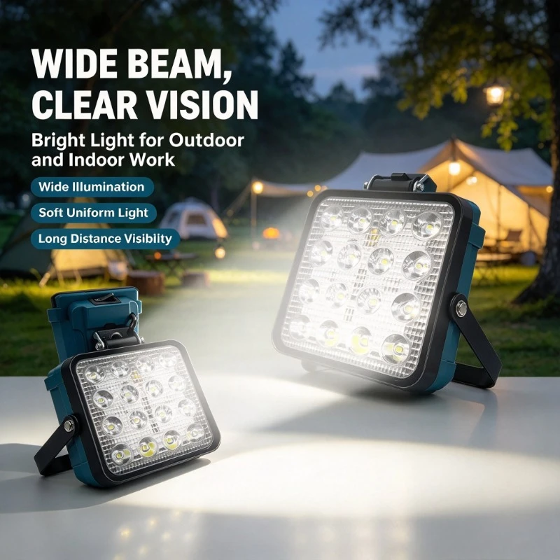 LED Work Light Spotlight with 2 USB Charging Port for18V Li-ion Battery Electric Torch Light for Camping Outdoor
