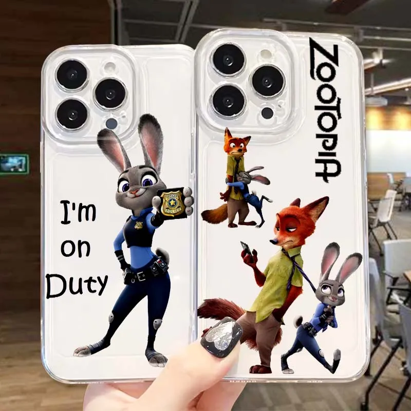 ディズニー ズートピア ウサギ キツネ Apple iPhone 17 16 15 14 13 12 11 Air Pro Max Plus Mini 用 透明 ソフト スマホケース