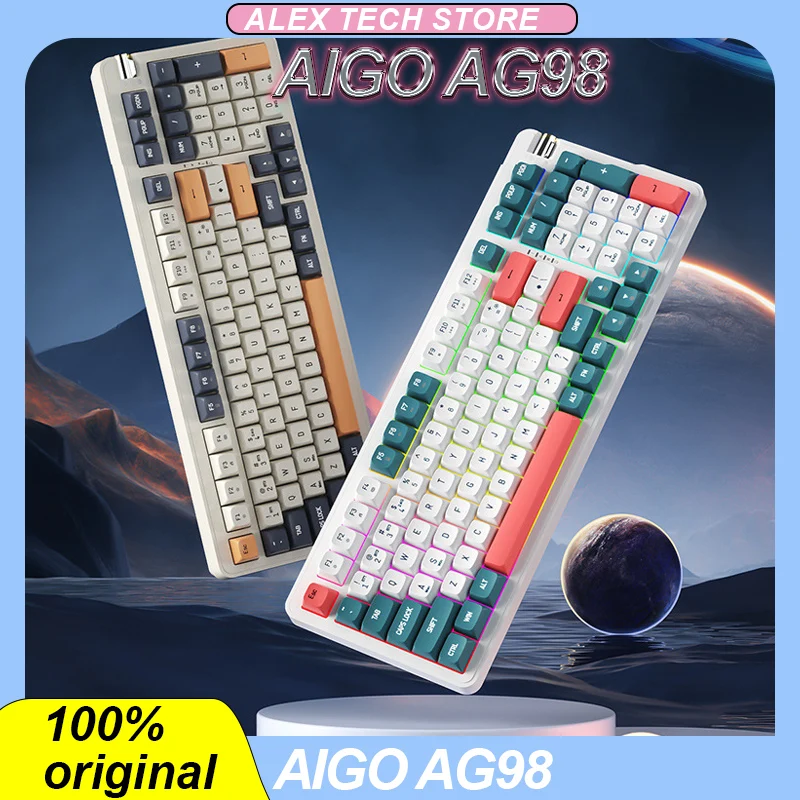 

AIGO AG98 Mechanical Keyboard Tri-mode Wireless Bluetooth Hot Swap GASKET RGB Customized Laptop Low latency Gaming Keyboard