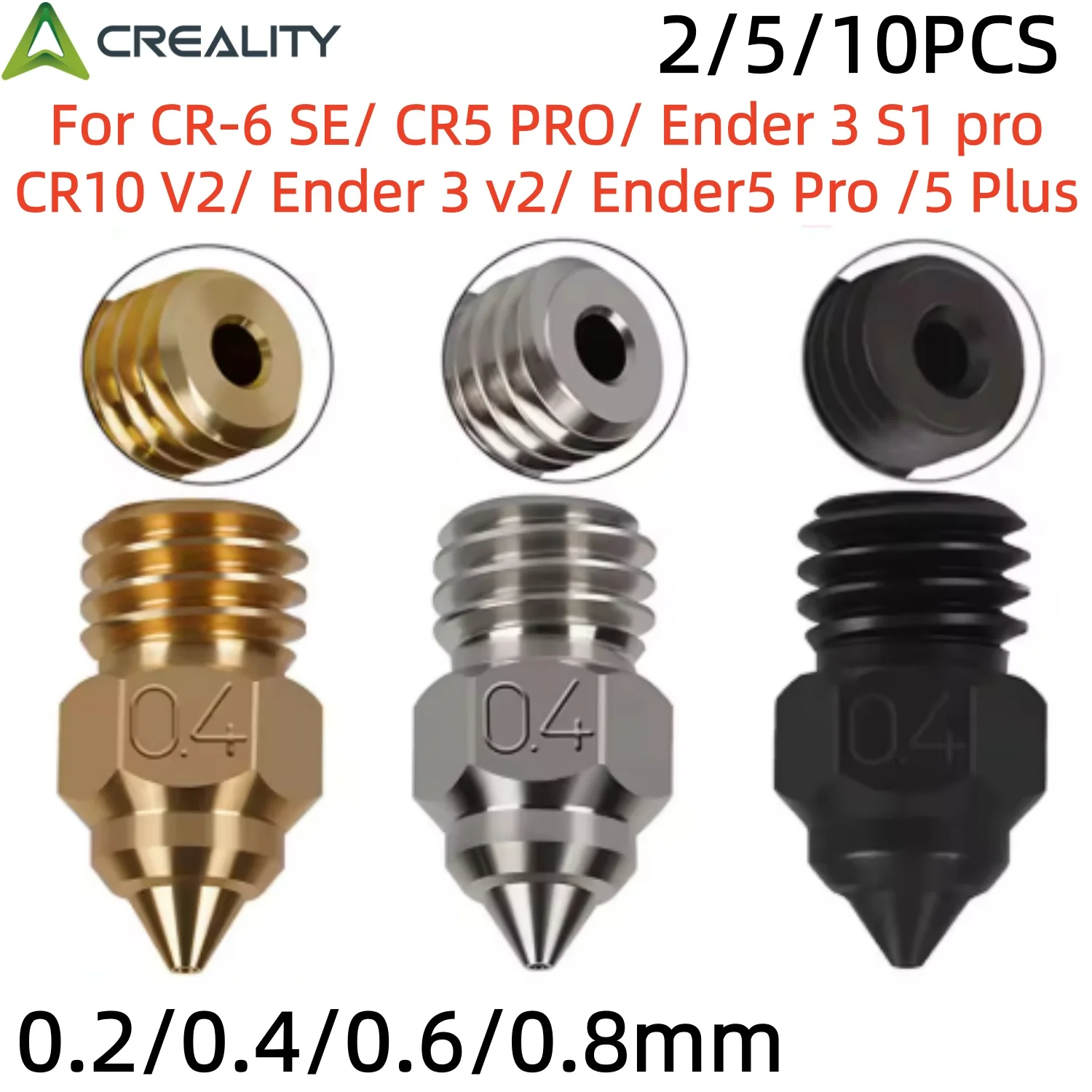 Creality MK8 Nozzle CR-6 SE Hard Steel Brass Copper Plated Nozzles For CR6 SE CR5 PRO /Ender 3 S1 pro / CR10 V2 / Ender 3 nozzle
