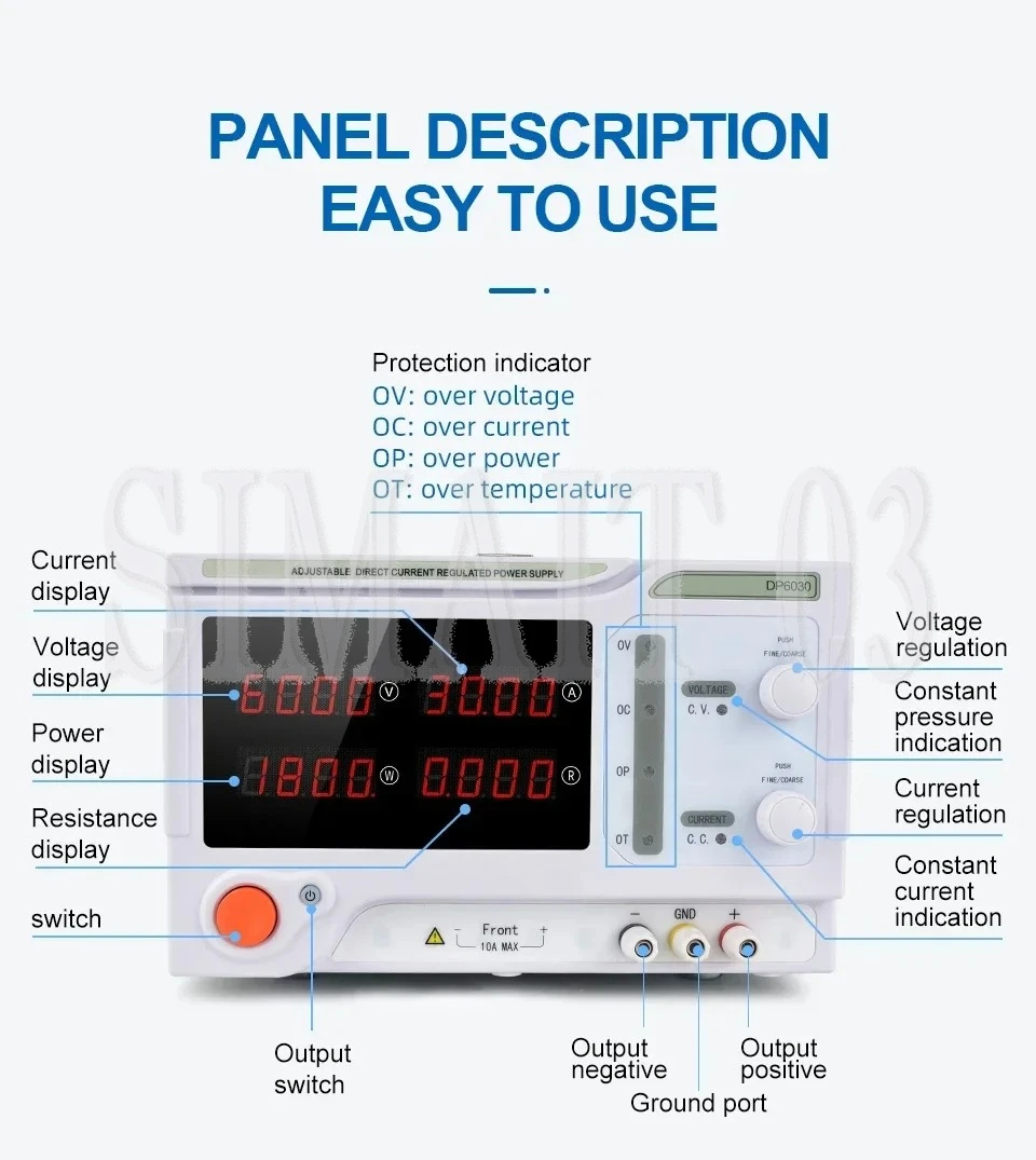 1800W Digital Switching DC Power Supply 24V-60V 5A-30A Variable Benchtop Lab Battery Charger for Industrial Use