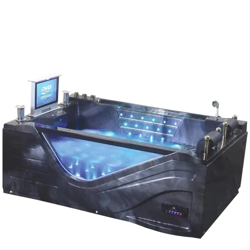 128cm Indoor Home Whirlpool Bathtub Black Fiberglass Ice Bath White Acrylic European for Hotel Bathroom Includes Drainer