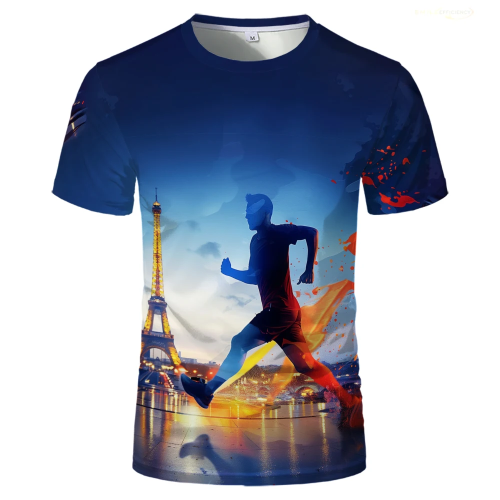 Paris Eiffel Tower Sports Meeting Men Printed Tshirt France Paris Graphic Casual T Shirts Running Competitions Games Unisex Tees