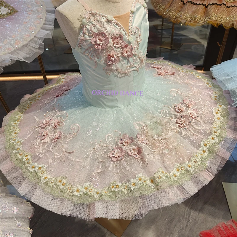 high quality hot selling  Unique Design Kids Girls Children Women Adult Performance Wear blue Ballet Tutu Costumes with oranment