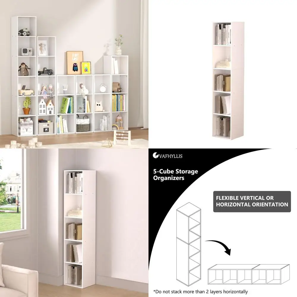 

5-Tier Wooden Cube Storage Organizer with Closed Back, 11 Cubes, Tall Vertical Bookshelf for Home or Office (White)