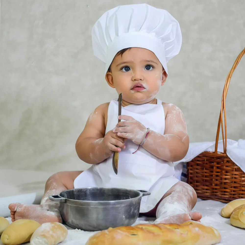 زي التصوير الفوتوغرافي للأطفال حديثي الولادة وزي الشيف للأطفال لمدة 100 يوم مع مريلة لصور الطفل