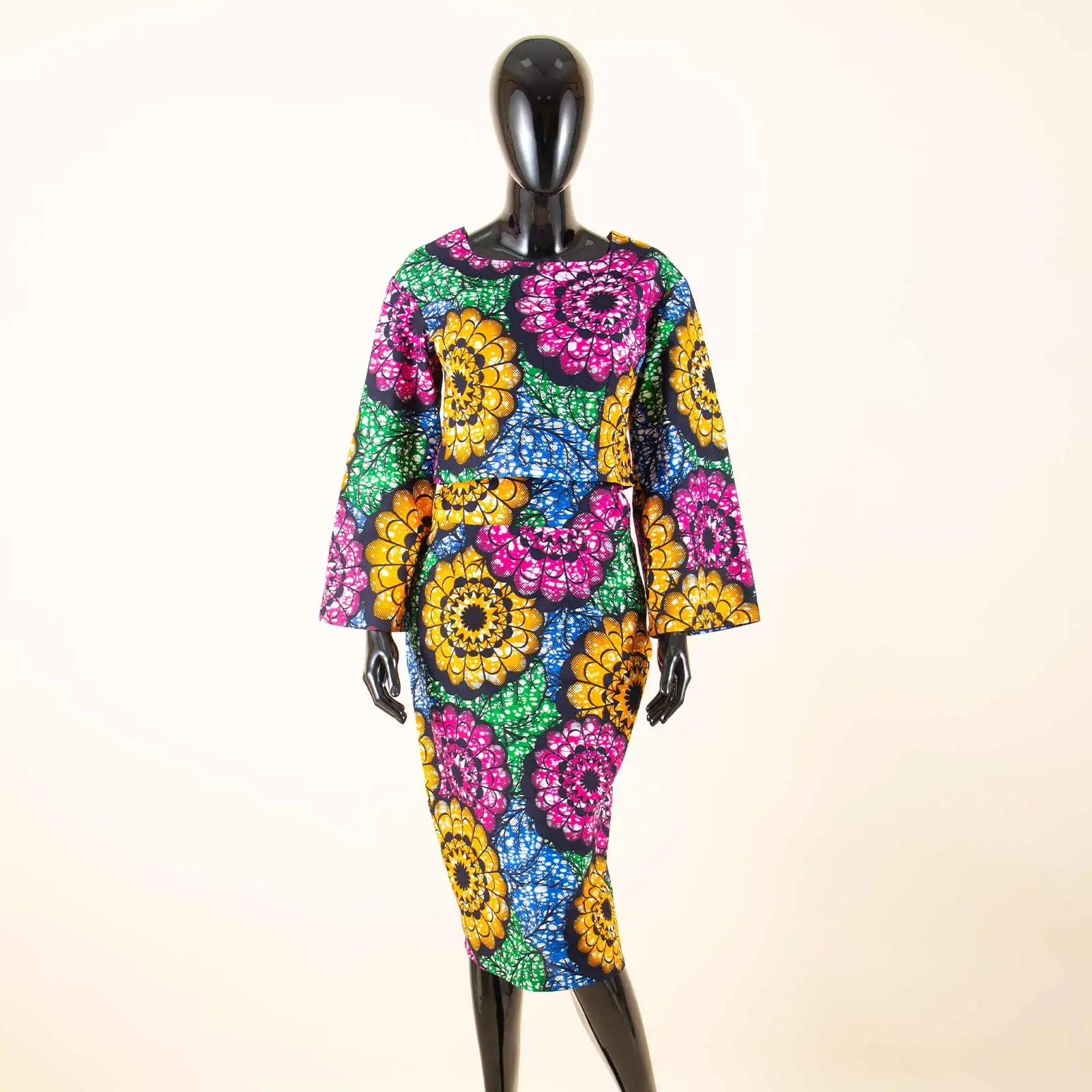 African 2 Piece Set for Women Suit Long Wide Sleeves Short Top+mid-calf Length Pencil Skirt Plus Size Wax Cotton A722630