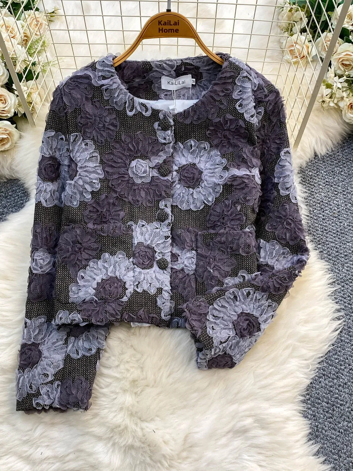 Elegant round Neck Mesh Patchwork Jacket Women's Fashionable Young Looking Slimming Autumn Winter Outerwear Commute Style