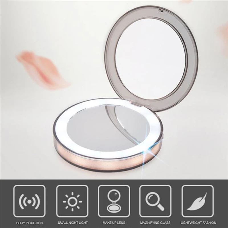 Mini miroir de maquillage L125, loupe 3 fois, éclairage de voyage à induction portable, éclairage tactile