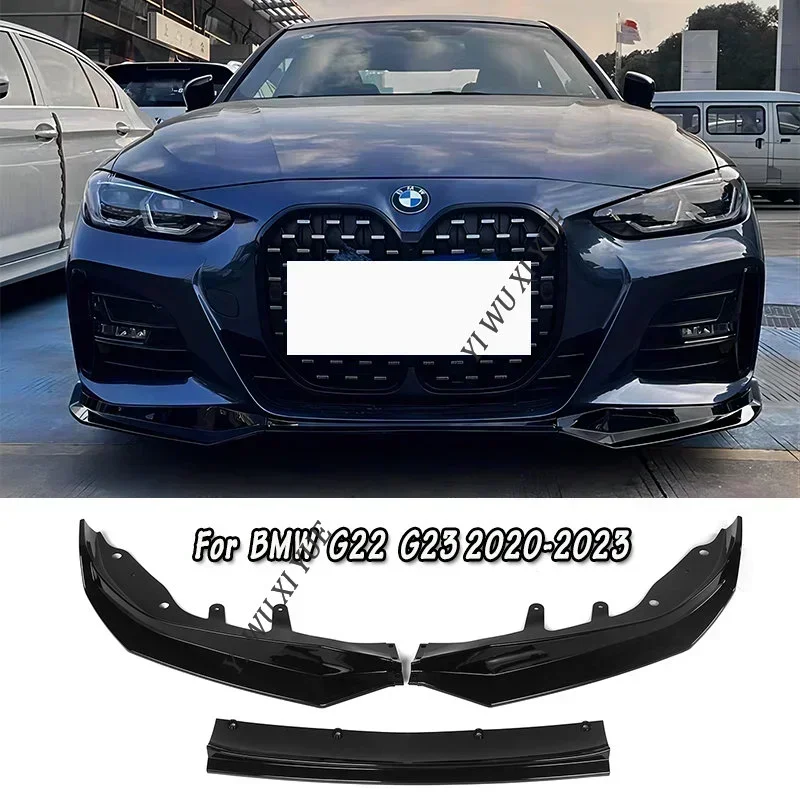 

Car Front Bumper Lip Body Kit Spoiler Canard Splitter Diffuser Carbon Look For BMW 4 Series G22 G23 G24 G26 420i M440i 2020-2023