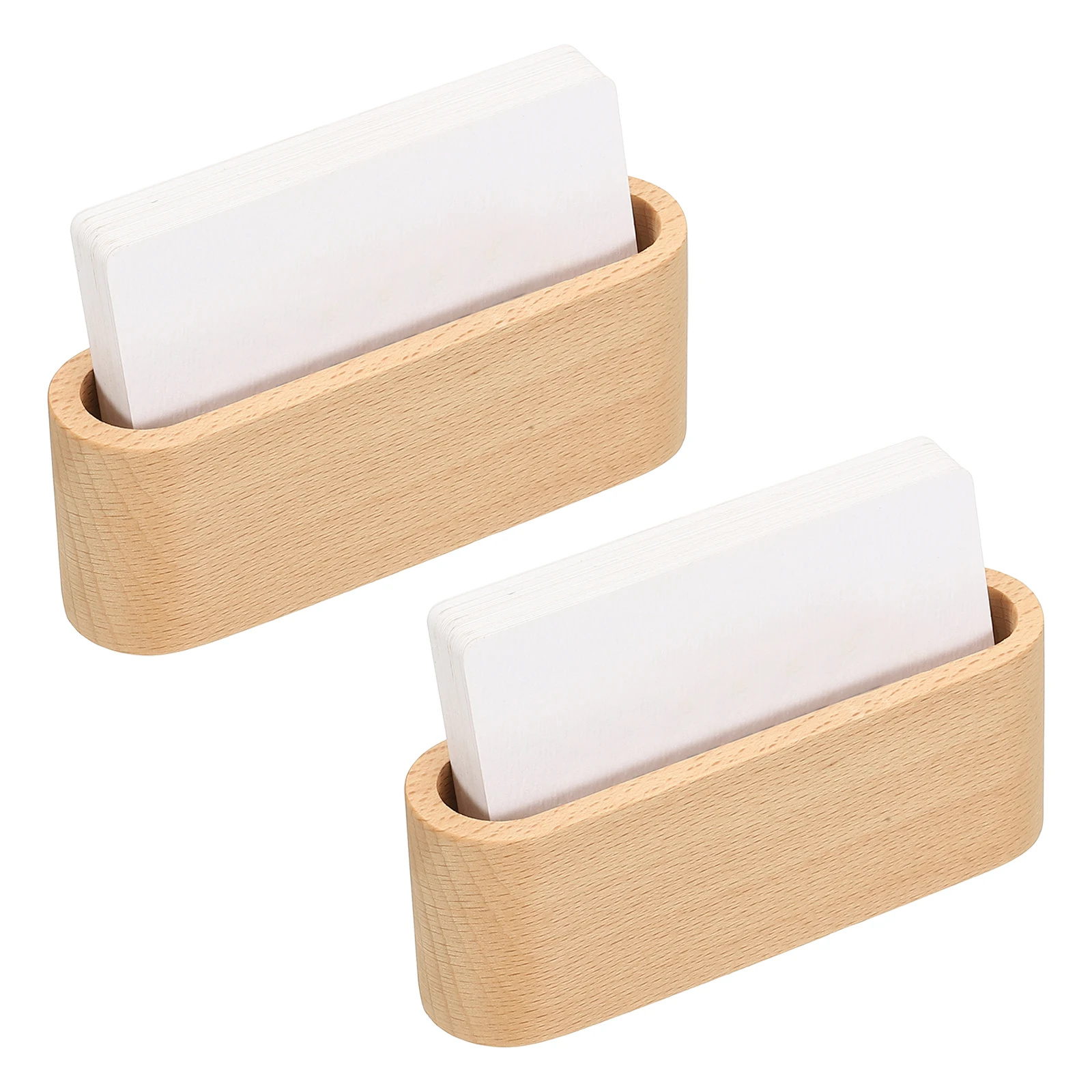 

2Pcs Wood Single Slot Business Card Holder for Desk Wooden Card Stand Organizer Desktop Card Display Brown for Office Exhibition