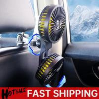 12V/24V Auto Headrest Ventilation Fan Dual Head USB Car Powerful Fan 360 Degree Rotation Electric Cooling Fan 3 Speed Adjustable