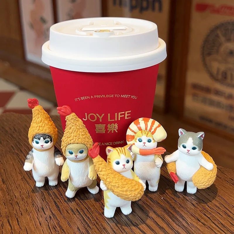 Original Mofusand Cats Gashapon Toy Cute Fried Shrimp Tempura Shark Cat Action Figures Tempura Kawaii Handmade Ornaments Toys