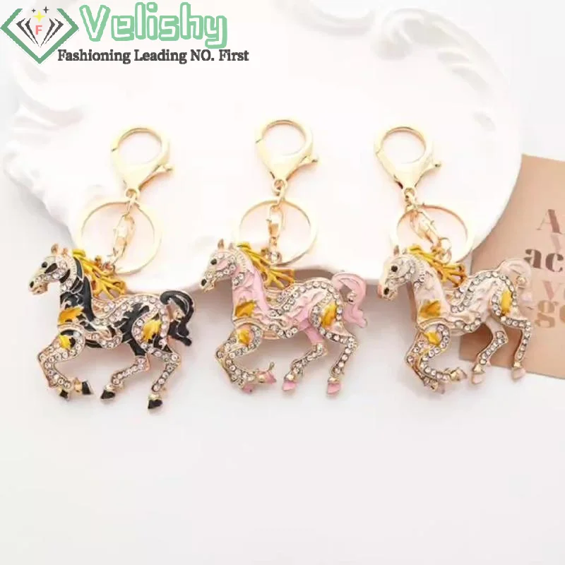 موضة الحصان المهر المفاتيح النساء الرجال الحيوان حجر الراين كريستال كيرينغ حقيبة قلادة لسيارة مجوهرات هدية السنة الجديدة #3