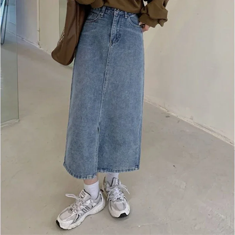 2024 donne A vita alta selvaggio fessura gonne Jeans ragazze Vintage Y2k vestiti Denim vestito femminile Harajuku blu Streetwear una linea gonne