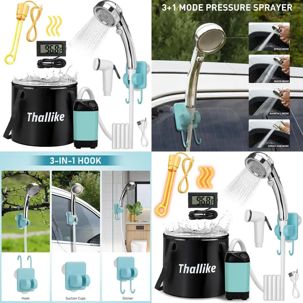 

Портативный походный душ с погружным нагревателем 1000 Вт и баком для воды на 25 литров для использования на открытом воздухе (для взрослых)