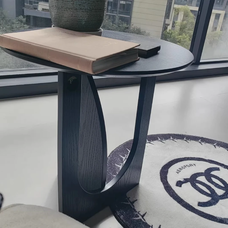 Best Deal！ Round Coffee Table Solid Wood Sofa Side Table Black Walnut Bedside Desk Living Room Furniture for Small Spaces