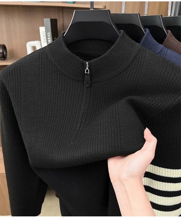 Hochwertige Reißverschluss Kragen Pullover Männer Neue Trend Persönlichkeit Streifen Zipper Herbst Winter Komfort Warm Stricken Sweater – Detail 14