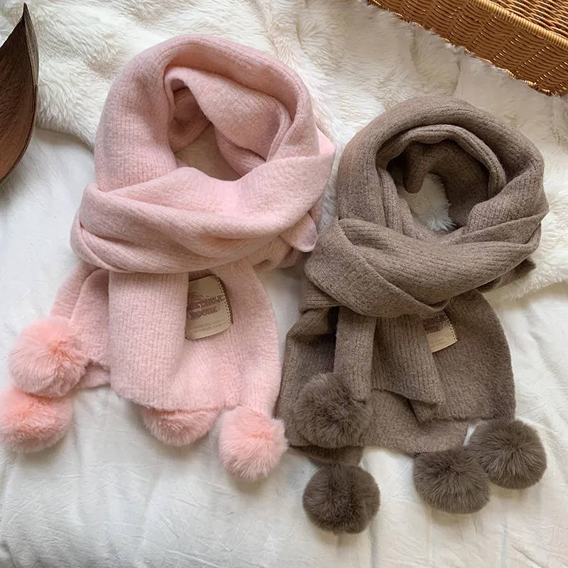 

Шарф в корейском стиле, новое поступление, рождественский шарф, шерстяной вязаный шарф, нежный стиль, искусственный кашемир, шарф с помпоном