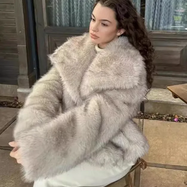 

Faux Fur Coats Women Turn Down Collar Solid Coat Jackets Elegant Cardigan Outerwear Party Thick Warm Y2k Jacket Winter