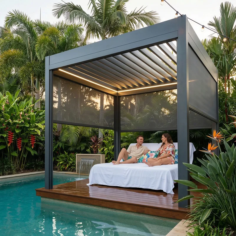 Project Custom Aluminum Pergola One-Stop Solution Waterproof Balcony Eco-Friendly Heavy-Duty International Construction