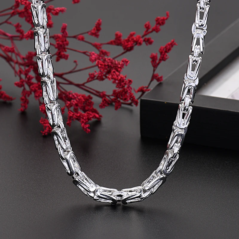 Long Grid Domineering Double Dragon Head 925 Sterling Silver Necklace for Men's Hip-hop Personality Trendy Men's Versatility