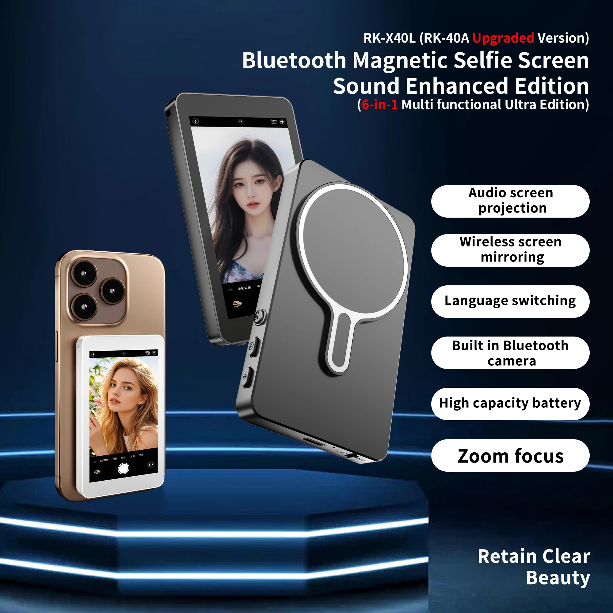 

Magnetic Phone Vlog Self Timer Monitor Screen 4-inch HD Focus Adjustment Selfie Screen Rear Camera Monitor For Live Broadcast