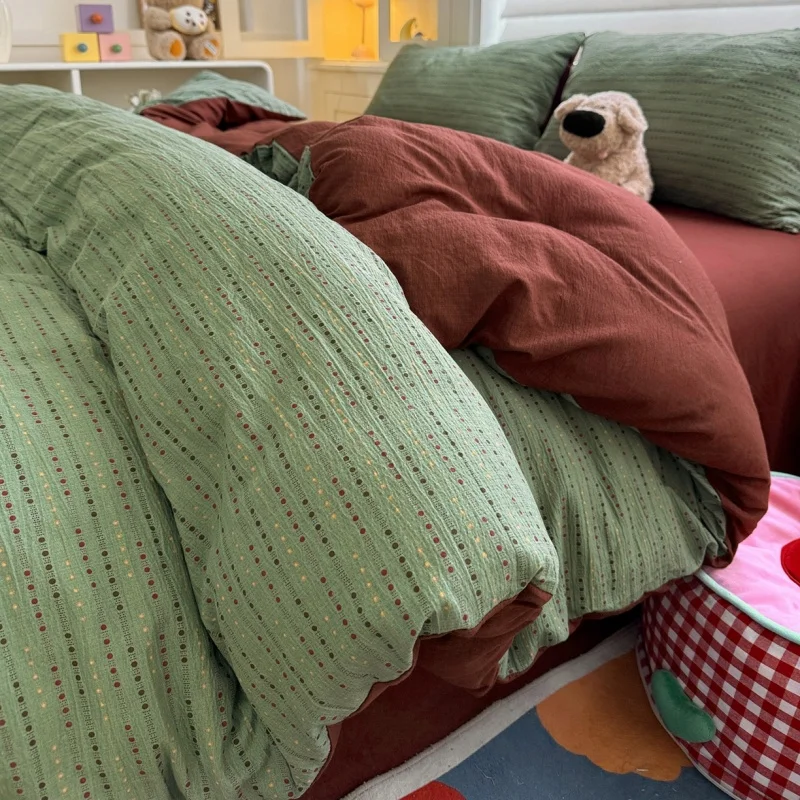 

3 шт. комплект пододеяльников зеленый 150*200 см пододеяльник + 48*74 см наволочки ультра мягкие дышащие благоприятные для кожи полиэфирные марлевые постельные принадлежности