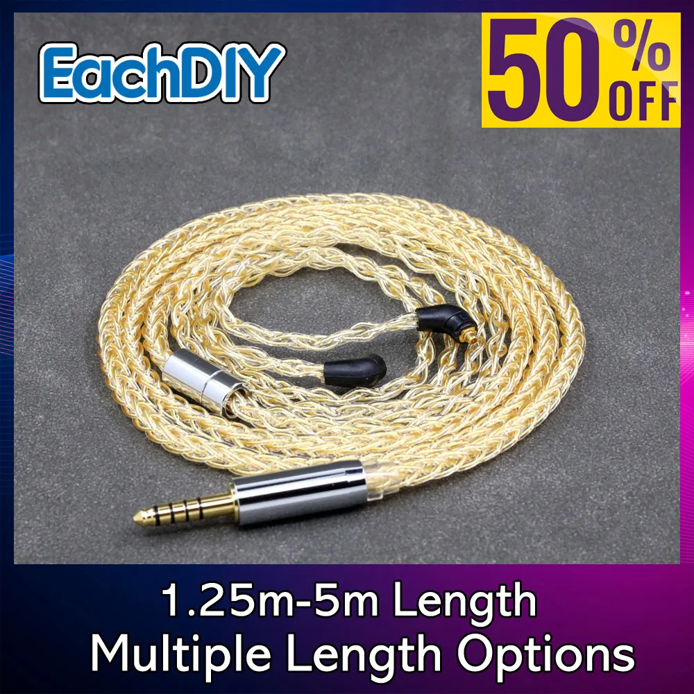8 Core 99% 7n الفضة النقية 24k مطلية بالذهب سماعة كابل ل Etymotic ER4SR ER4XR ER3XR ER3SE ER2XR ER2SE 8414