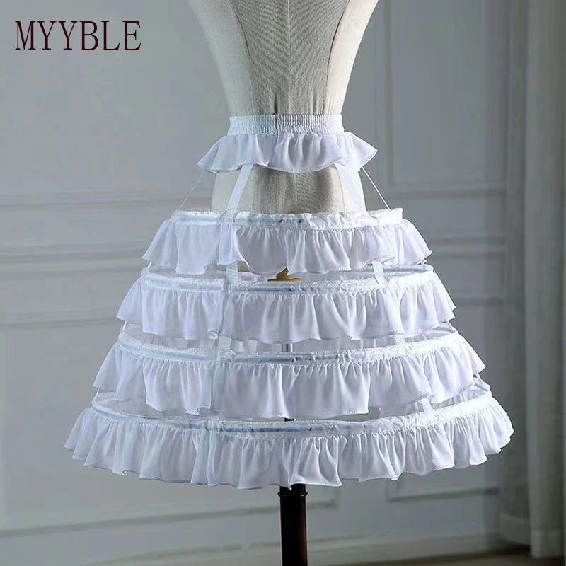 

Four Circles Ruffled Birdcage Crinoline Lolita Chiffon Puffy Slip Dress 4 Steel Petticoat Adjustable Hollow Daily Pannier