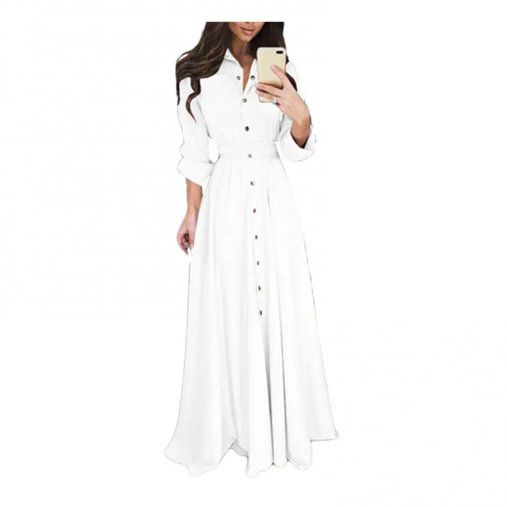 Autumn Winter Fashion Women's New Solid Color Long-sleeved Lapel Button All-match Long Shirt Dress Party Office 2024